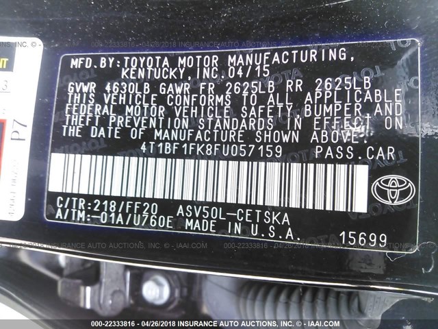 4T1BF1FK8FU057159 - 2015 TOYOTA CAMRY LE/XLE/SE/XSE BLACK photo 9