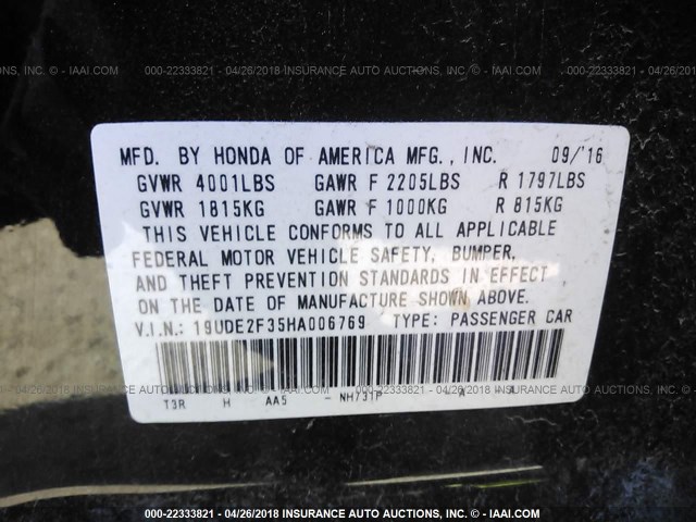 19UDE2F35HA006769 - 2017 ACURA ILX WATCH PLUS BLACK photo 9