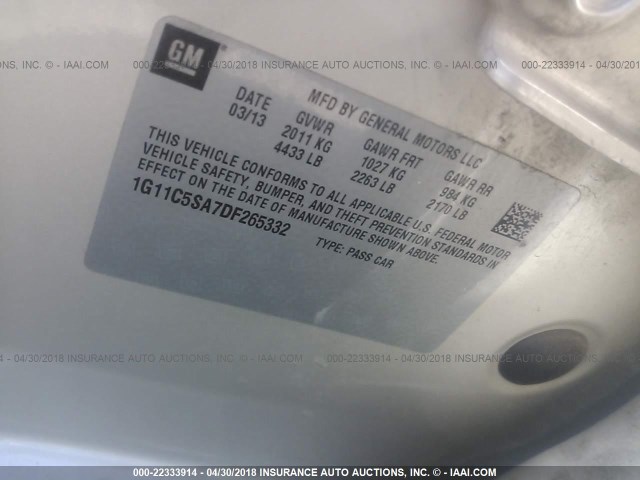 1G11C5SA7DF265332 - 2013 CHEVROLET MALIBU 1LT 灰色 照片 9