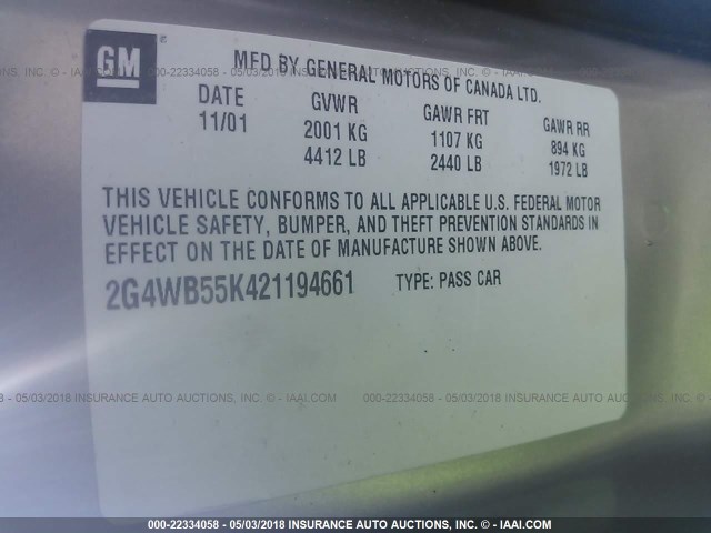 2G4WB55K421194661 - 2002 BUICK REGAL LS 金色 照片 9