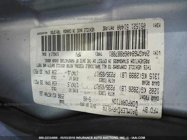 2A4GM68406R887881 - 2006 CHRYSLER PACIFICA TOURING BLUE photo 9