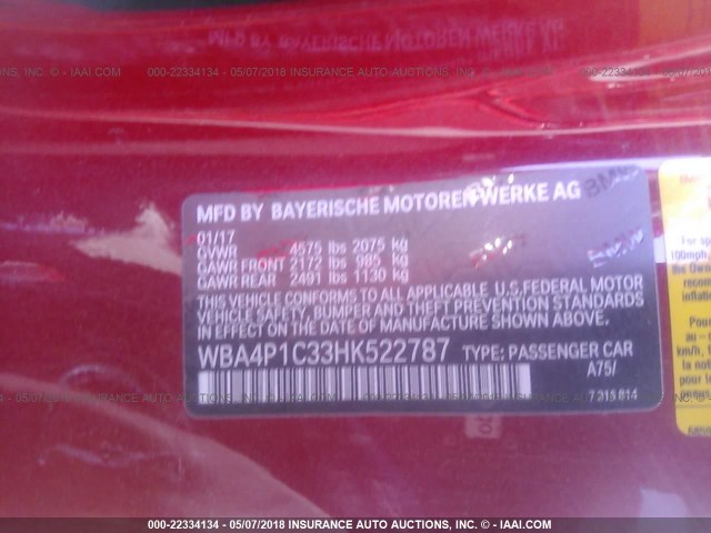 WBA4P1C33HK522787 - 2017 BMW 440I RED photo 9