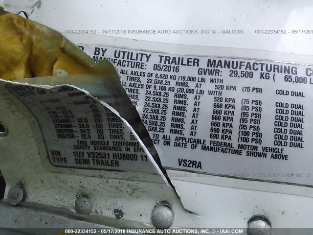 1UYVS2531HU800911 - 2017 UTILITY TRAILER MFG VAN  SILVER photo 9