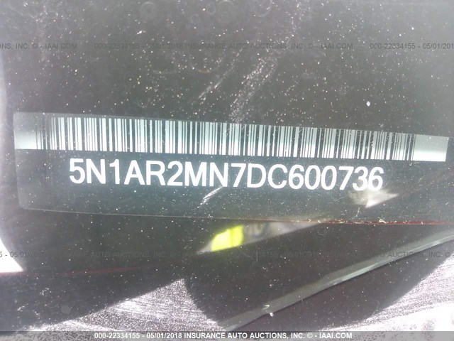 5N1AR2MN7DC600736 - 2013 NISSAN PATHFINDER S/SV/SL/PLATINUM 红色 照片 9