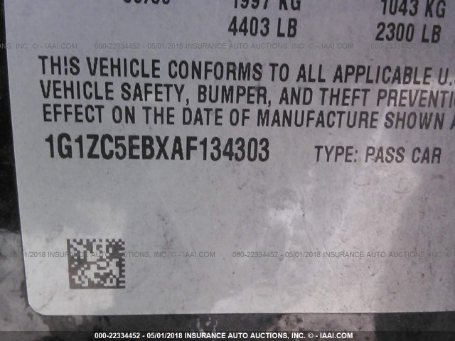 1G1ZC5EBXAF134303 - 2010 CHEVROLET MALIBU 1LT 黑色 照片 9