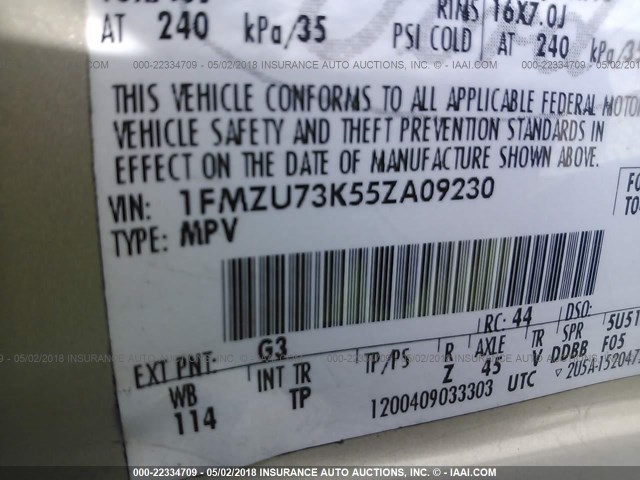 1FMZU73K55ZA09230 - 2005 FORD EXPLORER XLT/XLT SPORT/NBX GOLD photo 9