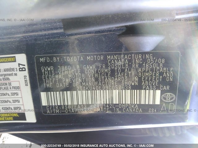 2T1KU40E99C057638 - 2009 TOYOTA COROLLA MATRIX  Dark Blue photo 9