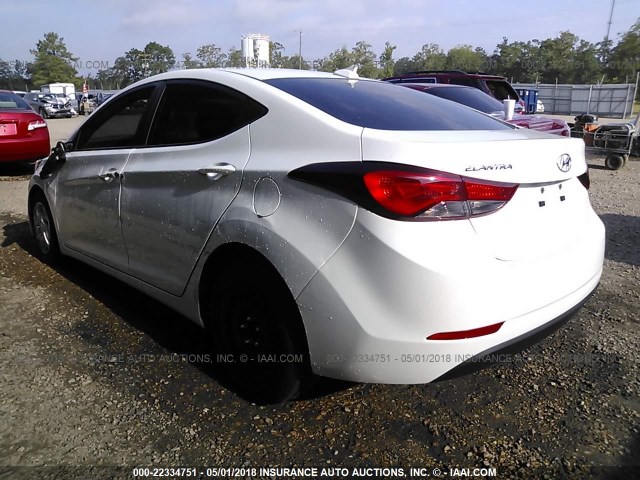 5NPDH4AE7GH746499 - 2016 HYUNDAI ELANTRA SE/SPORT/LIMITED WHITE photo 3