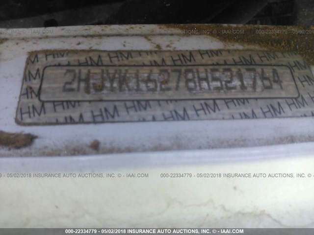 2HJYK16278H521764 - 2008 HONDA RIDGELINE RT WHITE photo 9