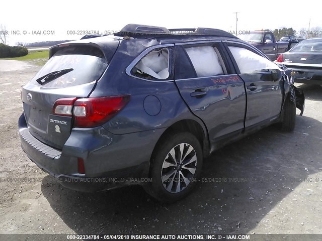 4S4BSBJC0F3249229 - 2015 SUBARU OUTBACK 2.5I LIMITED GRAY photo 4