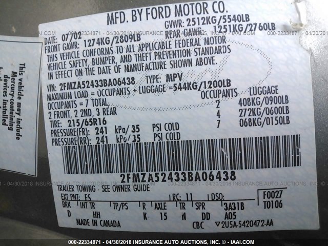 2FMZA52433BA06438 - 2003 FORD WINDSTAR SE GREEN photo 9