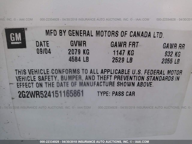 2G2WR524151165861 - 2005 PONTIAC GRAND PRIX GTP WHITE photo 9
