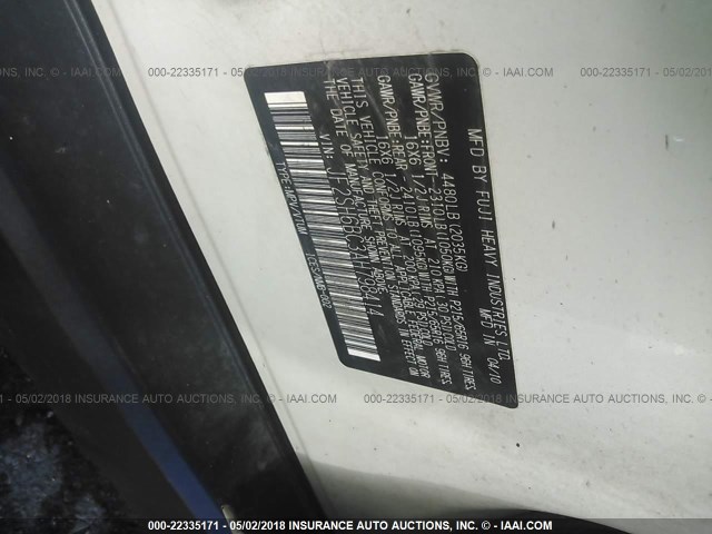 JF2SH6BC3AH798414 - 2010 SUBARU FORESTER XS Білий фото 9