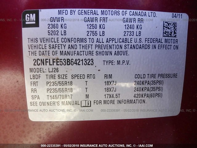 2CNFLFE53B6421323 - 2011 CHEVROLET EQUINOX LTZ RED photo 9