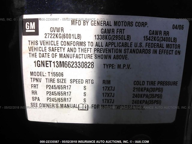 1GNET13M662330828 - 2006 CHEVROLET TRAILBLAZER LS/LT Navy photo 9