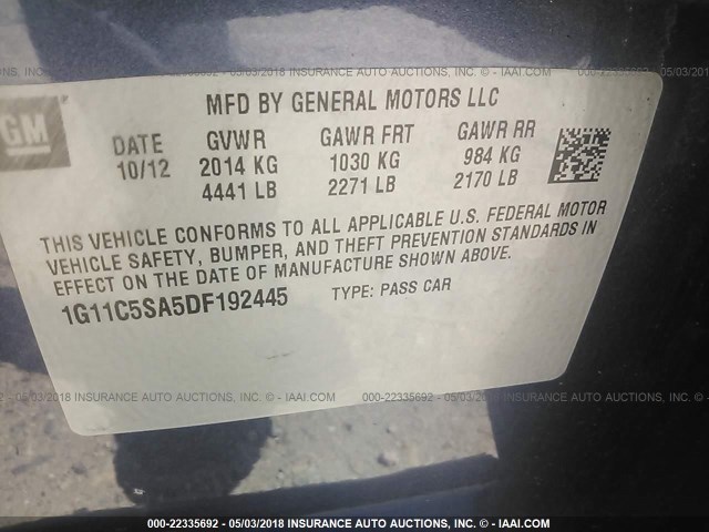 1G11C5SA5DF192445 - 2013 CHEVROLET MALIBU 1LT 蓝色 照片 9