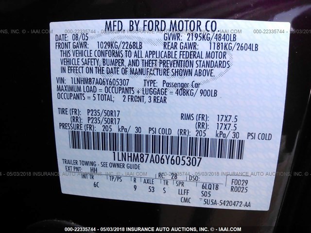 1LNHM87A06Y605307 - 2006 LINCOLN LS 勃艮第红 照片 9