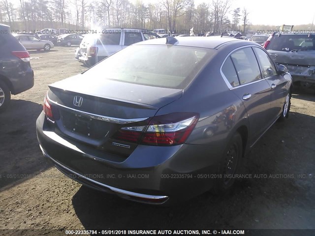 JHMCR6F32HC000565 - 2017 HONDA ACCORD HYBRID GRAY photo 4