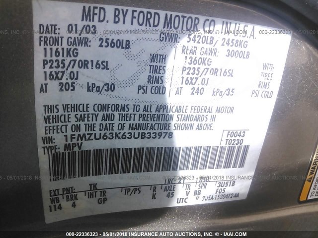 1FMZU63K63UB33978 - 2003 FORD EXPLORER XLT/XLT SPORT/NBX GOLD photo 9