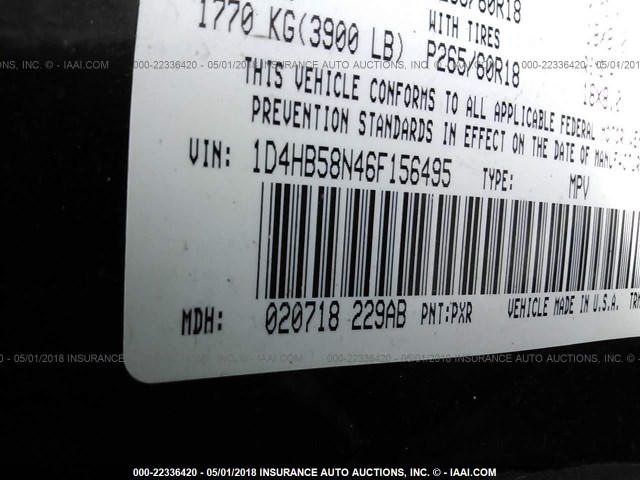 1D4HB58N46F156495 - 2006 DODGE DURANGO LIMITED BLACK photo 9