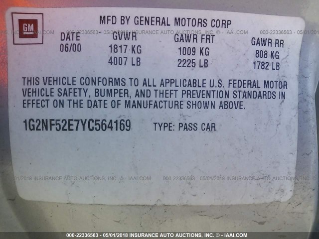 1G2NF52E7YC564169 - 2000 PONTIAC GRAND AM SE1 SILVER photo 9