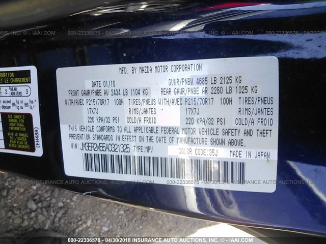 JM3ER2W55A0321325 - 2010 MAZDA CX-7 BLUE photo 9