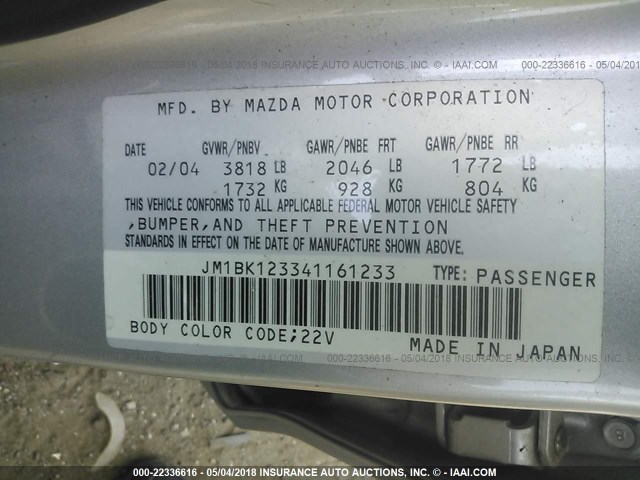 JM1BK123341161233 - 2004 MAZDA 3 S SILVER photo 9