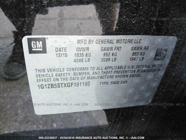 1G1ZB5STXGF191190 - 2016 CHEVROLET MALIBU LS 黑色 照片 9