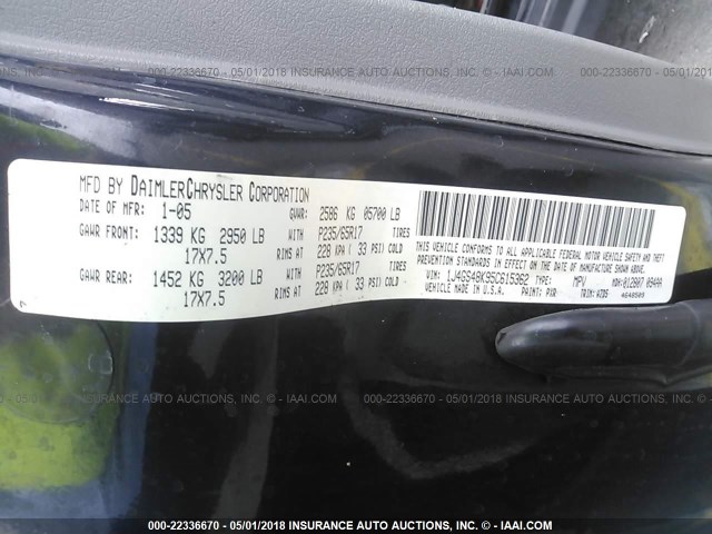 1J4GS48K95C615362 - 2005 JEEP GRAND CHEROKEE LAREDO/COLUMBIA/FREEDOM 黑色 照片 9