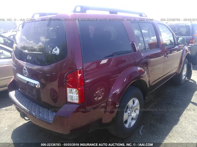 5N1AR18B38C658620 - 2008 NISSAN PATHFINDER S/LE/SE RED photo 4