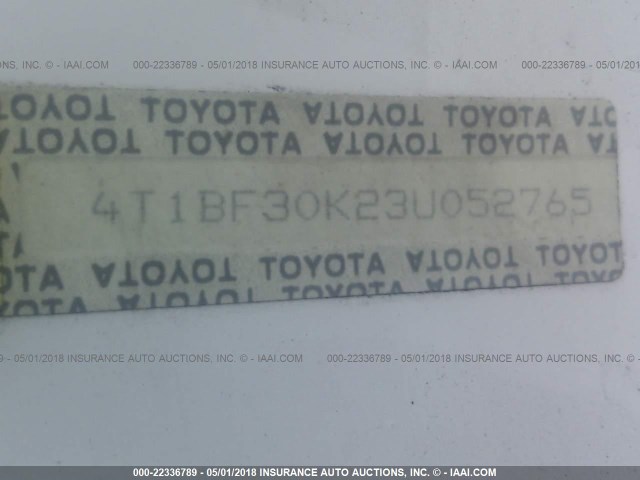 4T1BF30K23U052765 - 2003 TOYOTA CAMRY LE/XLE/SE WHITE photo 9