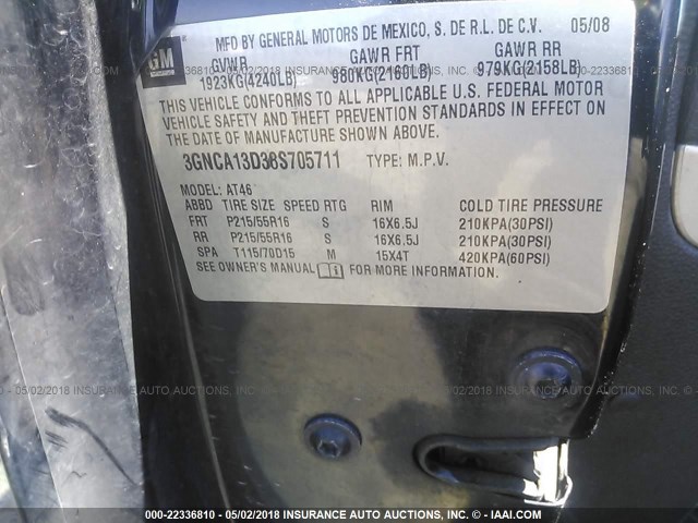 3GNCA13D38S705711 - 2008 CHEVROLET HHR LS BLACK photo 9