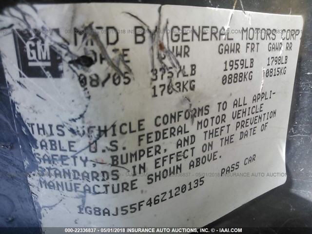 1G8AJ55F46Z120135 - 2006 SATURN ION LEVEL 2 Boz foto 9