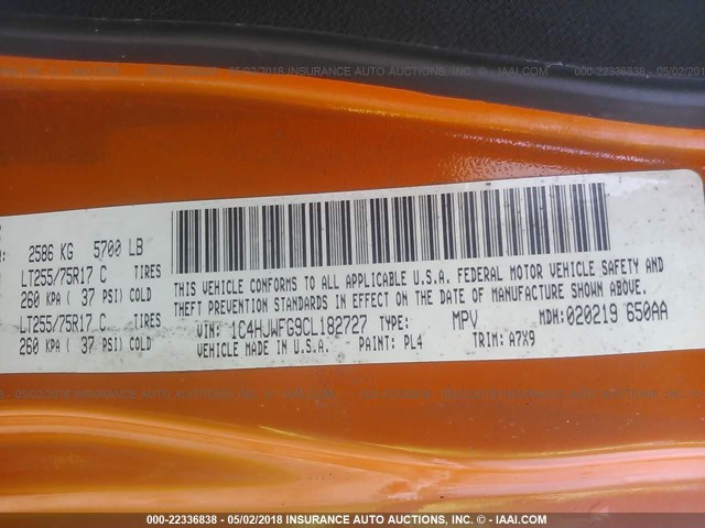 1C4HJWFG9CL182727 - 2012 JEEP WRANGLER UNLIMITE RUBICON ORANGE photo 9