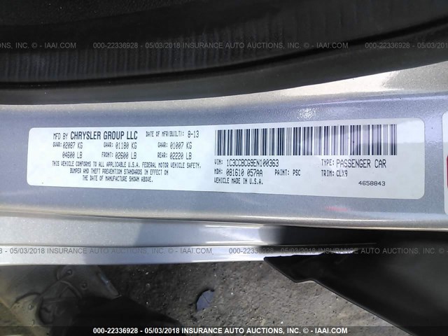 1C3CCBCG9EN100363 - 2014 CHRYSLER 200 LIMITED GRAY photo 9