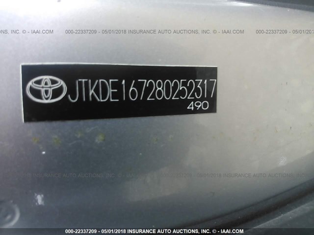 JTKDE167280252317 - 2008 TOYOTA SCION TC SILVER photo 9