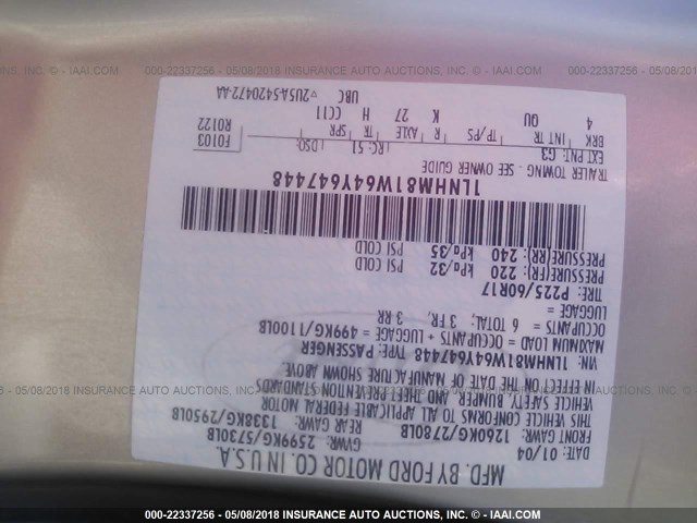 1LNHM81W64Y647448 - 2004 LINCOLN TOWN CAR EXECUTIVE/SIGNATURE Kahverengi fotoğraf 9