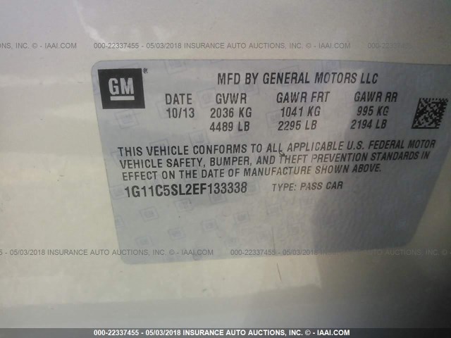 1G11C5SL2EF133338 - 2014 CHEVROLET MALIBU 1LT 棕色 照片 9