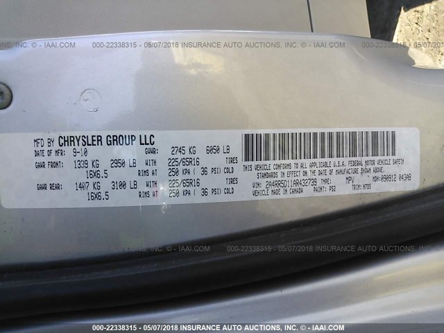 2A4RR5D11AR432739 - 2010 CHRYSLER TOWN & COUNTRY TOURING SILVER photo 9