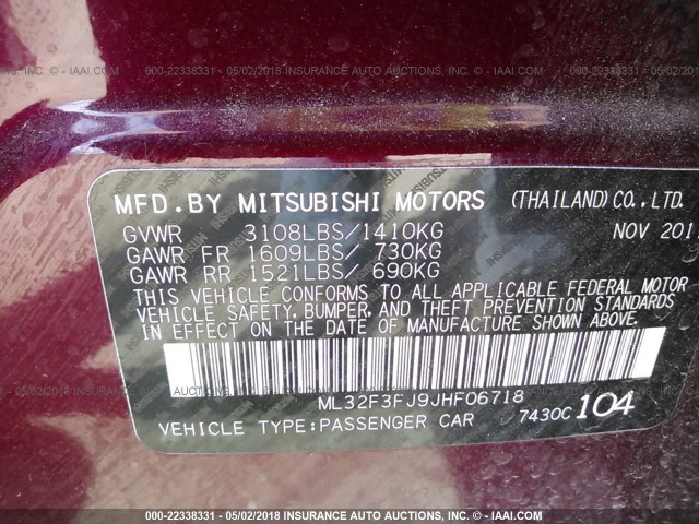 ML32F3FJ9JHF06718 - 2018 MITSUBISHI MIRAGE G4 ES Tünd qırmızı foto 9