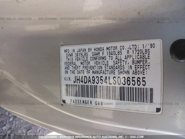 JH4DA9354LS036565 - 1990 ACURA INTEGRA LS SILVER photo 9