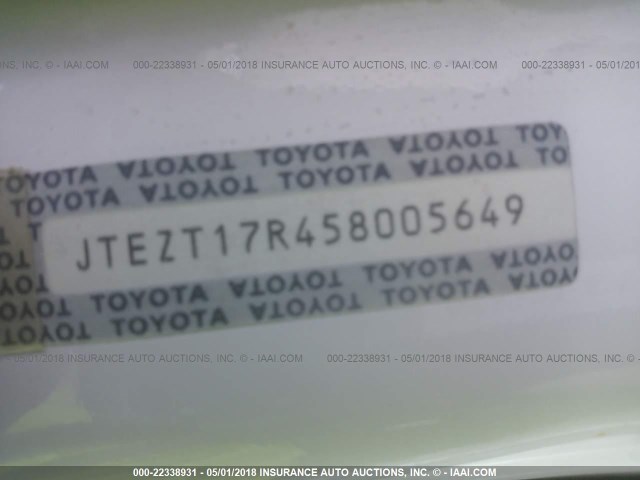 JTEZT17R458005649 - 2005 TOYOTA 4RUNNER LIMITED WHITE photo 9