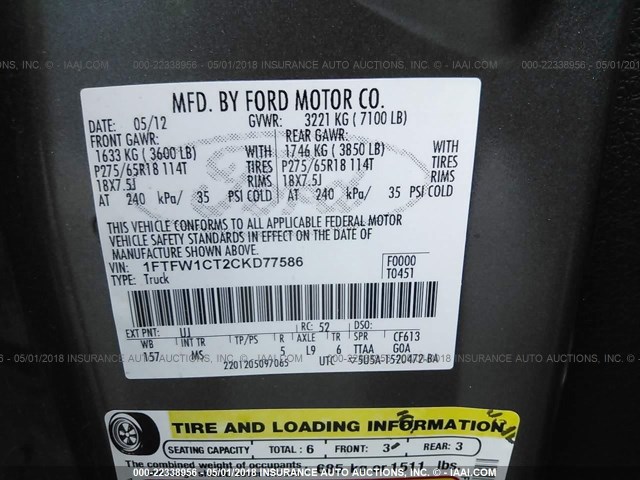 1FTFW1CT2CKD77586 - 2012 FORD F150 SUPERCREW GRAY photo 9