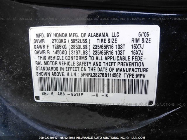 5FNRL38276B114562 - 2006 HONDA ODYSSEY LX BLUE photo 9