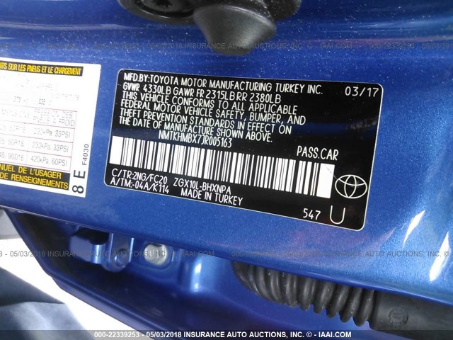 NMTKHMBX7JR005163 - 2018 TOYOTA C-HR XLE/XLE PREMIUM BLUE photo 9