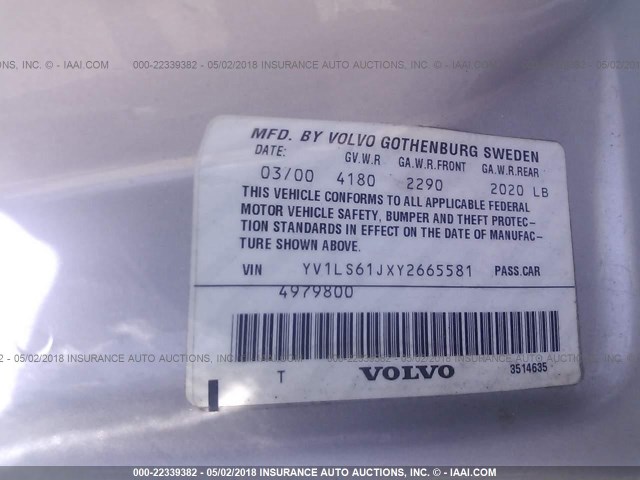 YV1LS61JXY2665581 - 2000 VOLVO S70 SE SILVER photo 9