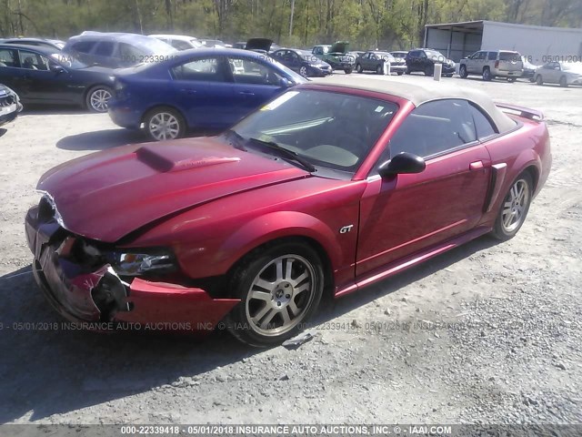 1FAFP45X21F118350 - 2001 FORD MUSTANG GT RED photo 2