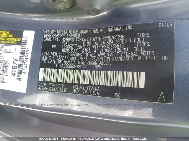 5TDZA23C06S486157 - 2006 TOYOTA SIENNA CE/LE GRAY photo 9