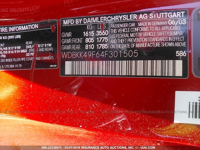 WDBKK49F64F301505 - 2004 MERCEDES-BENZ SLK 230 KOMPRESSOR RED photo 9