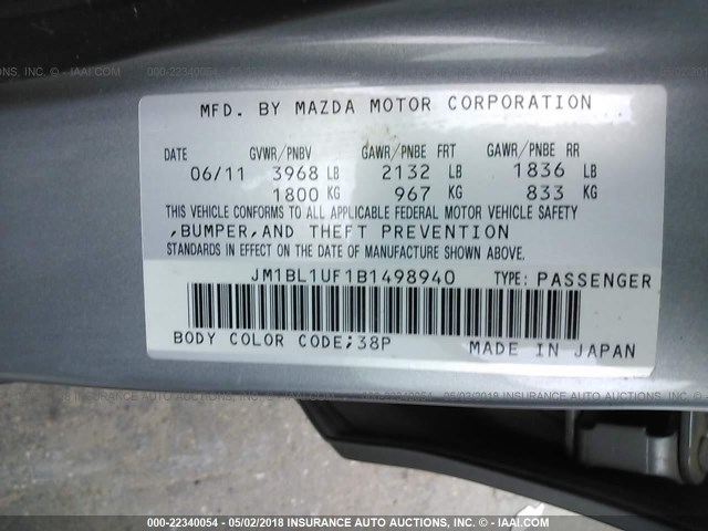 JM1BL1UF1B1498940 - 2011 MAZDA 3 I SILVER photo 9